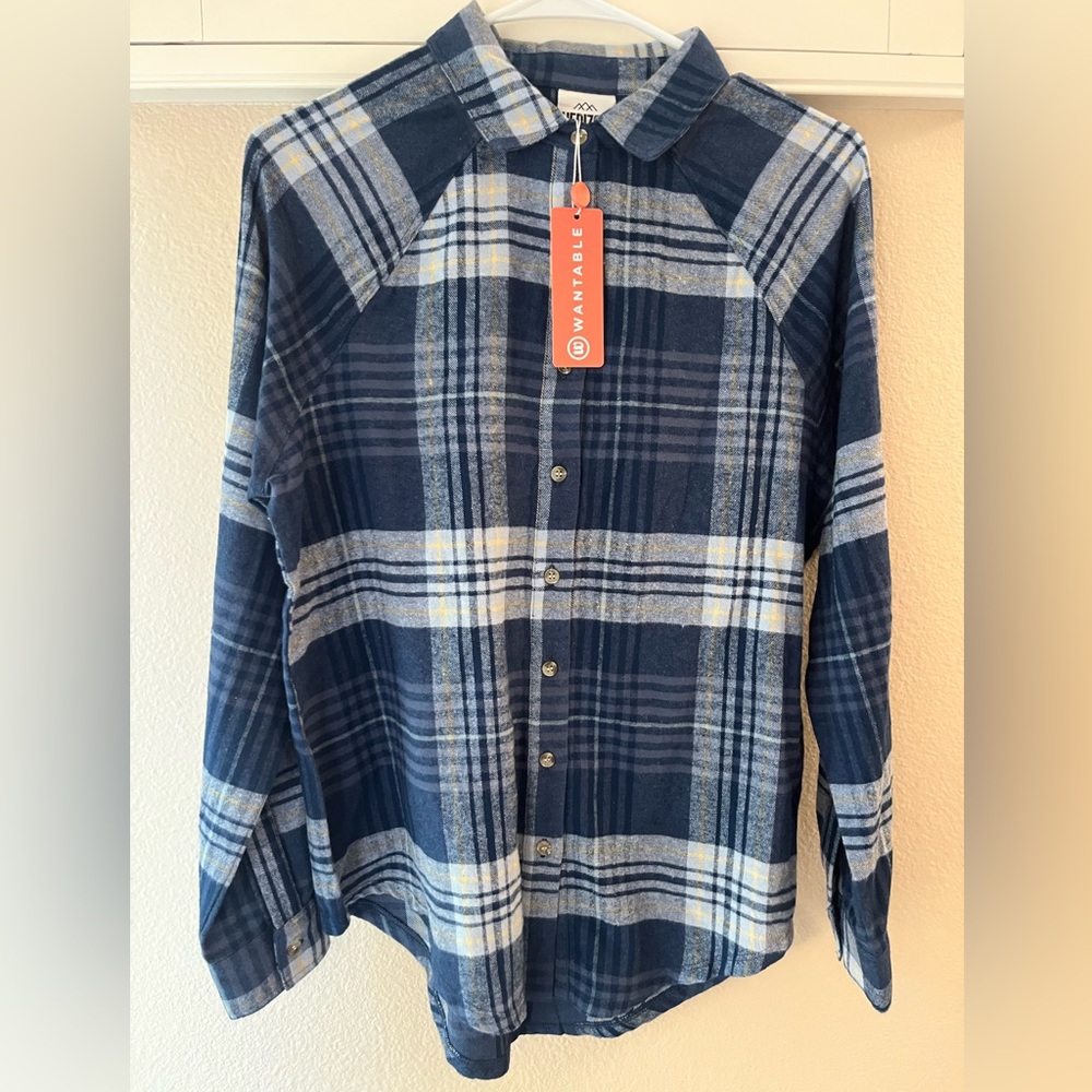 Women's Blue Plaid Button Down Shirt